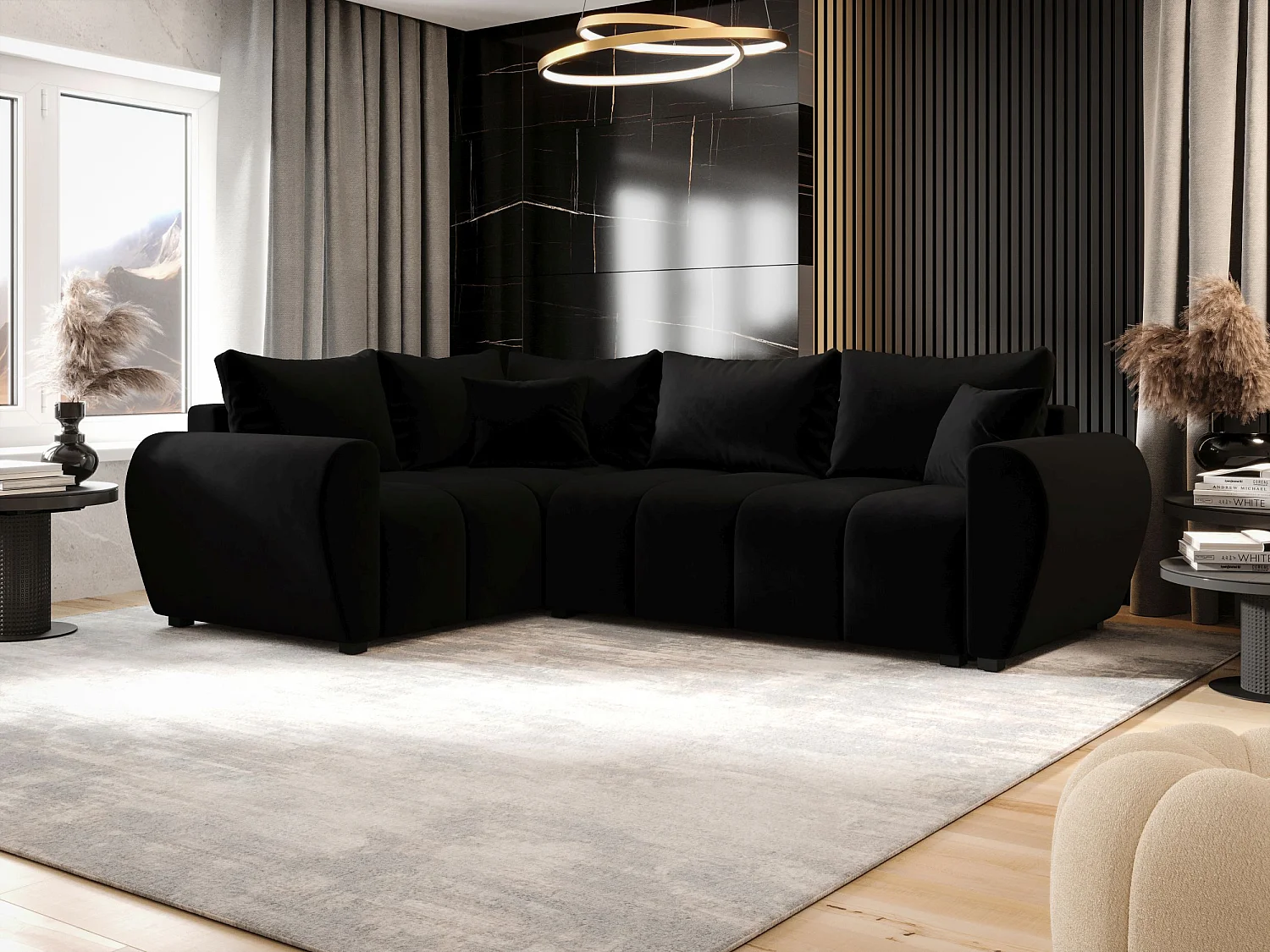 BEDANTE ECKSOFA MOLISA L PLUS Itaka 15 Links Schwarz mit Schlaffunktion L-Form Sofa mit Stauraum Bettkasten Wohnzimmersofa Couch Sofa Bettsofa Bettkasten Bettcouch