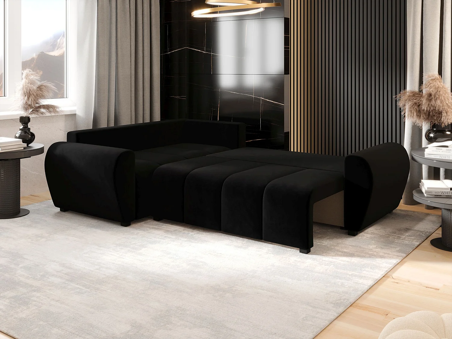 BEDANTE ECKSOFA MOLISA L PLUS Itaka 15 Links Schwarz mit Schlaffunktion L-Form Sofa mit Stauraum Bettkasten Wohnzimmersofa Couch Sofa Bettsofa Bettkasten Bettcouch