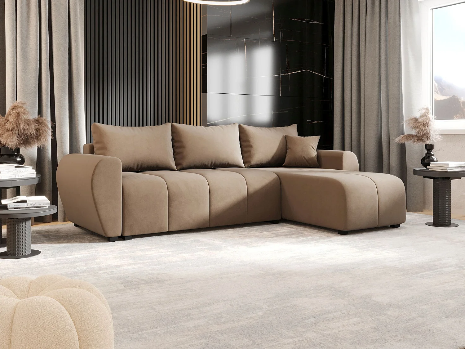 BEDANTE canapé d'angle MOLISA L Itaka 48 droite marron avec fonction de couchage canapé en forme de L