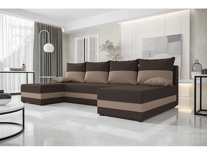 BEDANTE canapé panoramique HEWLET U Rainbow 41+05 marron/beige avec fonction de couchage canapé en U avec espace de rangement coffre