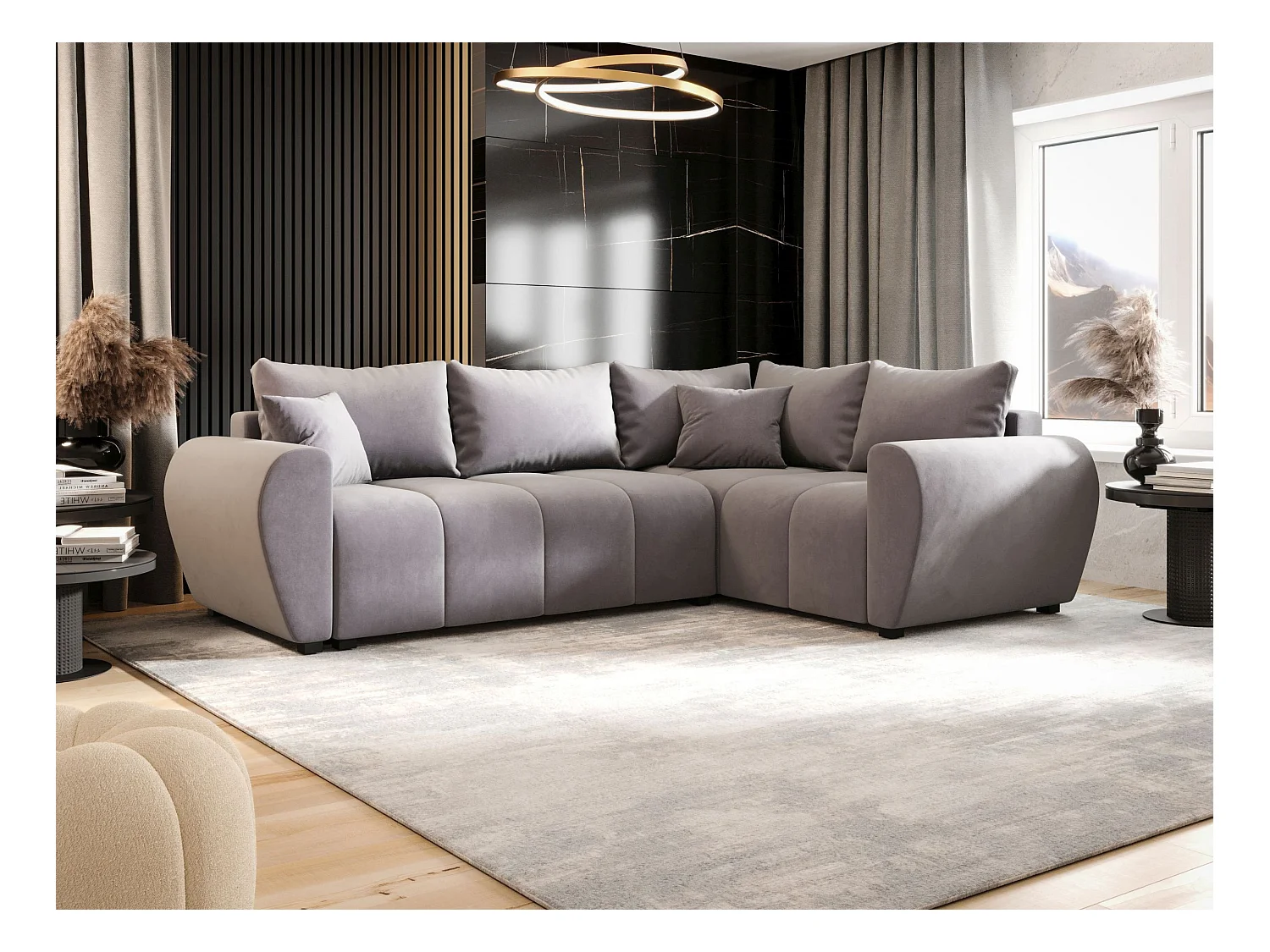 BEDANTE canapé d’angle MOLISA L PLUS Itaka 50 droit gris avec fonction de couchage canapé en forme de L