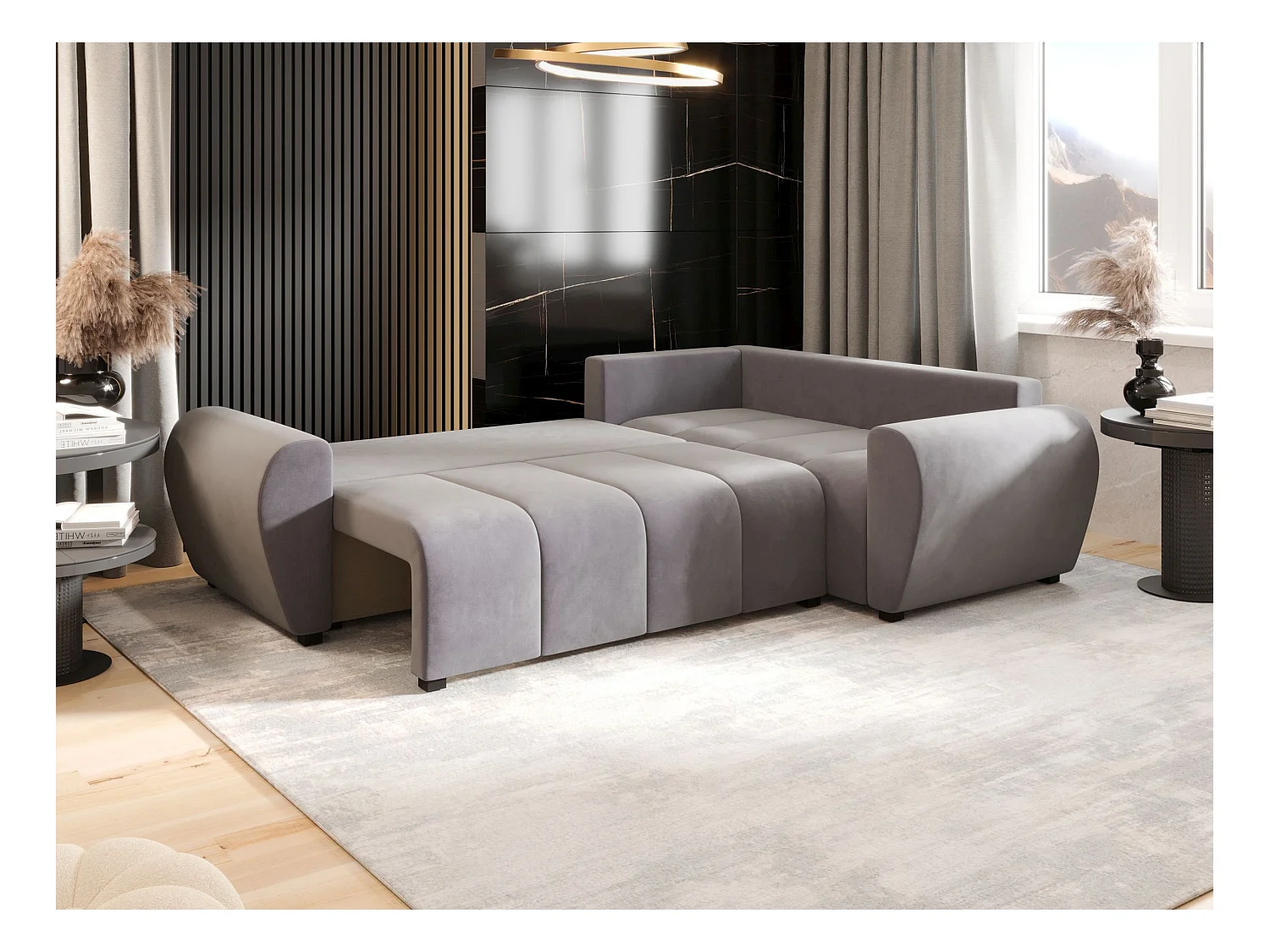 BEDANTE canapé d’angle MOLISA L PLUS Itaka 50 droit gris avec fonction de couchage canapé en forme de L