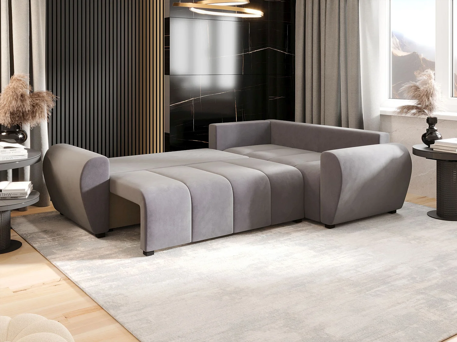 BEDANTE ECKSOFA MOLISA L PLUS Itaka 50 Rechts Grau mit Schlaffunktion L-Form Sofa mit Stauraum Bettkasten Wohnzimmersofa Couch Sofa Bettsofa Bettkasten Bettcouch
