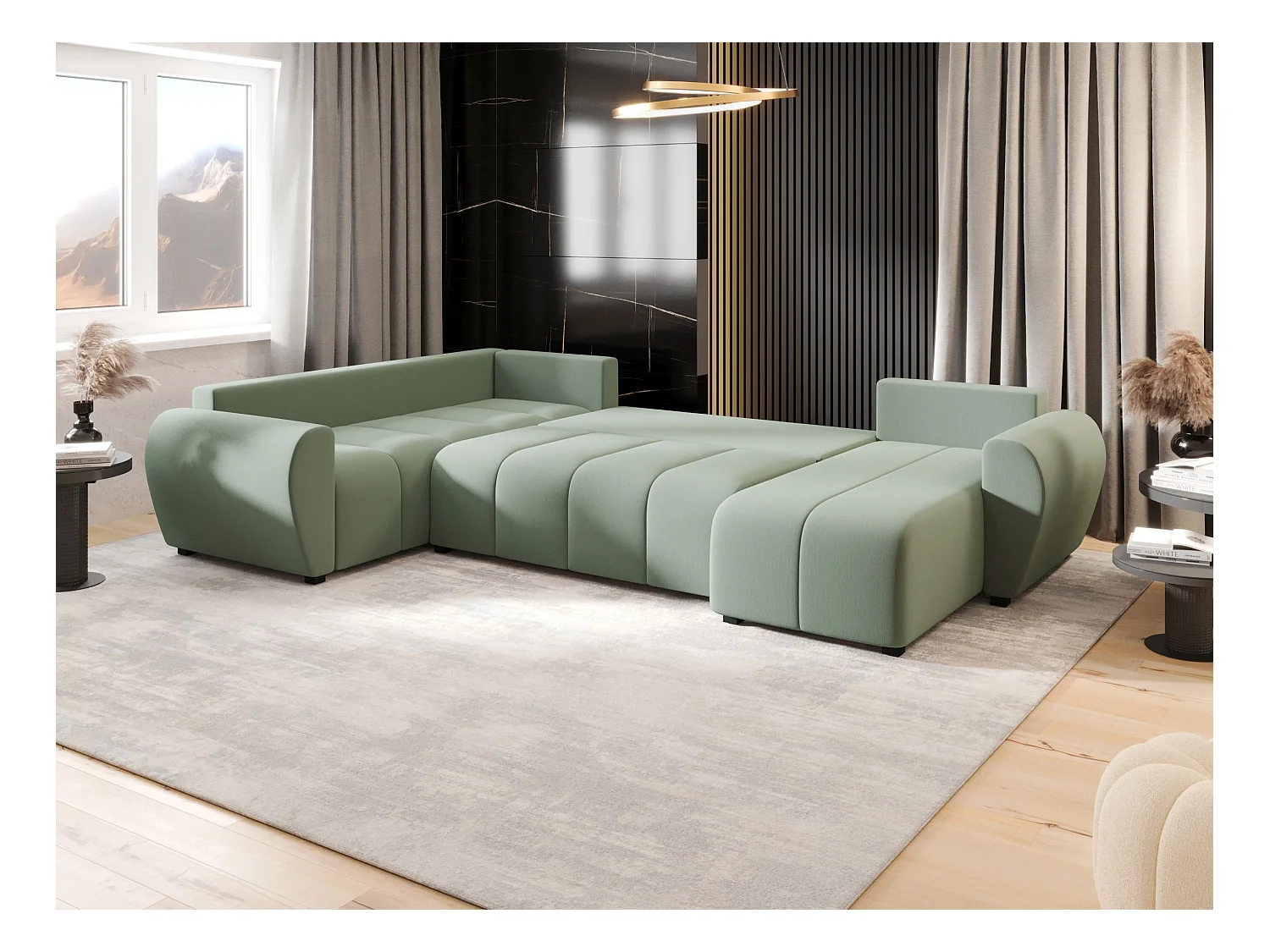 BEDANTE canapé panoramique MOLISA U PLUS Cosmic 16 gauche Hellgrün avec fonction de couchage canapé en forme de U