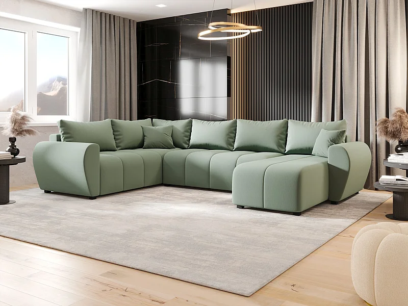 BEDANTE canapé panoramique MOLISA U PLUS Cosmic 16 gauche Hellgrün avec fonction de couchage canapé en forme de U