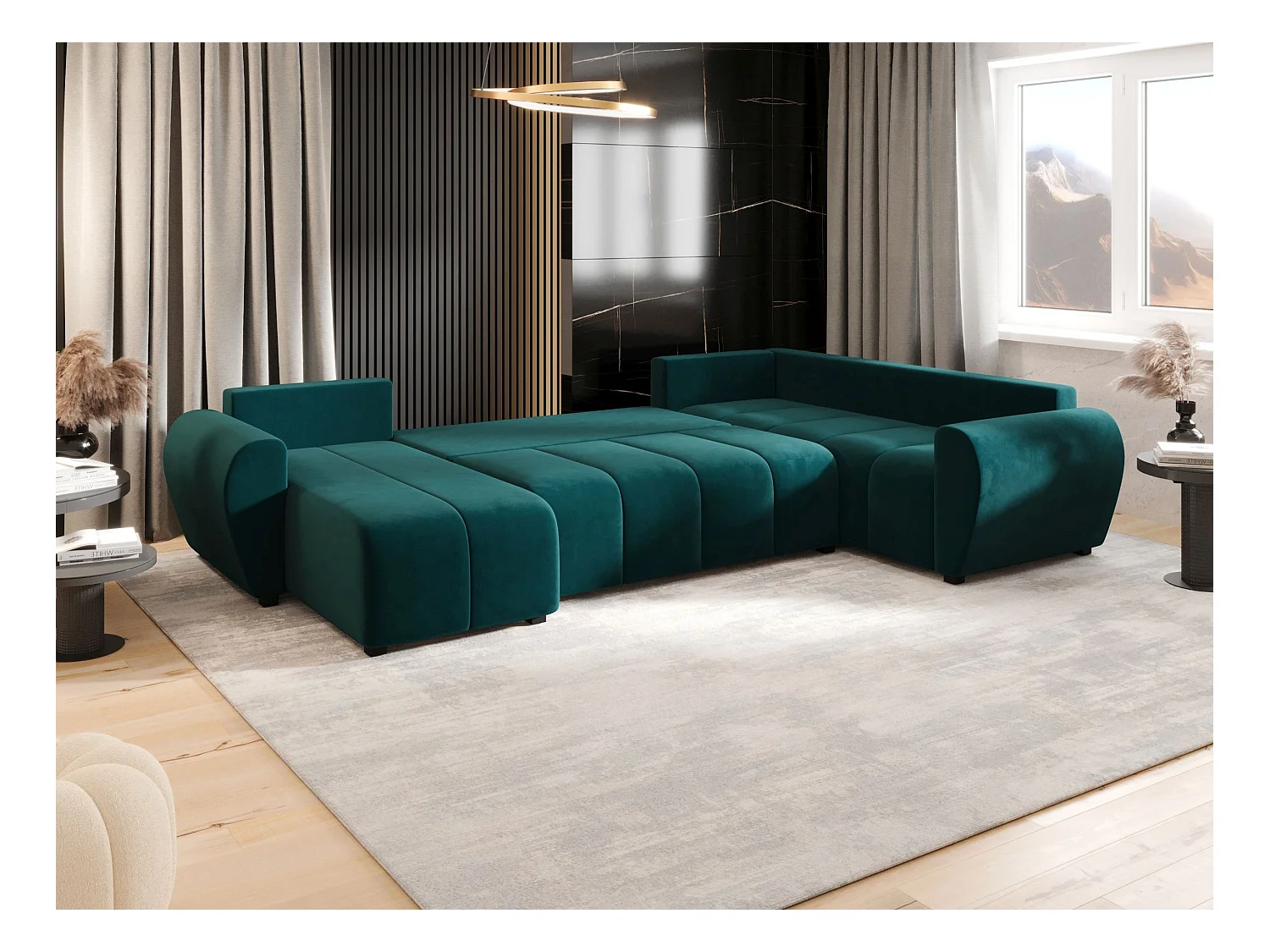 BEDANTE canapé panoramique MOLISA U PLUS Itaka 39 droit turquoise avec fonction de couchage canapé en forme de U