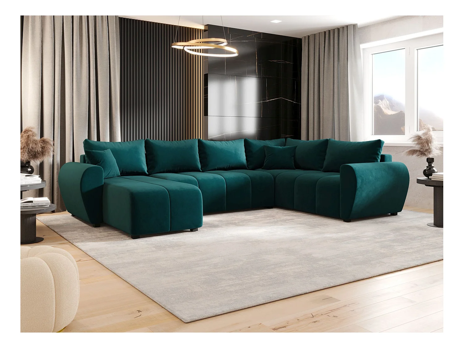 BEDANTE WOHNLANDSCHAFT MOLISA U PLUS Itaka 39 Rechts Türkis mit Schlaffunktion U-Form Sofa mit Stauraum Bettkasten