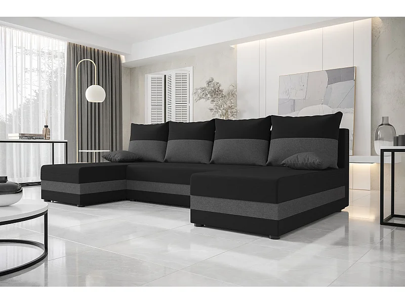 BEDANTE canapé panoramique HEWLET U Sawana 14+05 noir/gris avec fonction de couchage canapé en U avec espace de rangement coffre