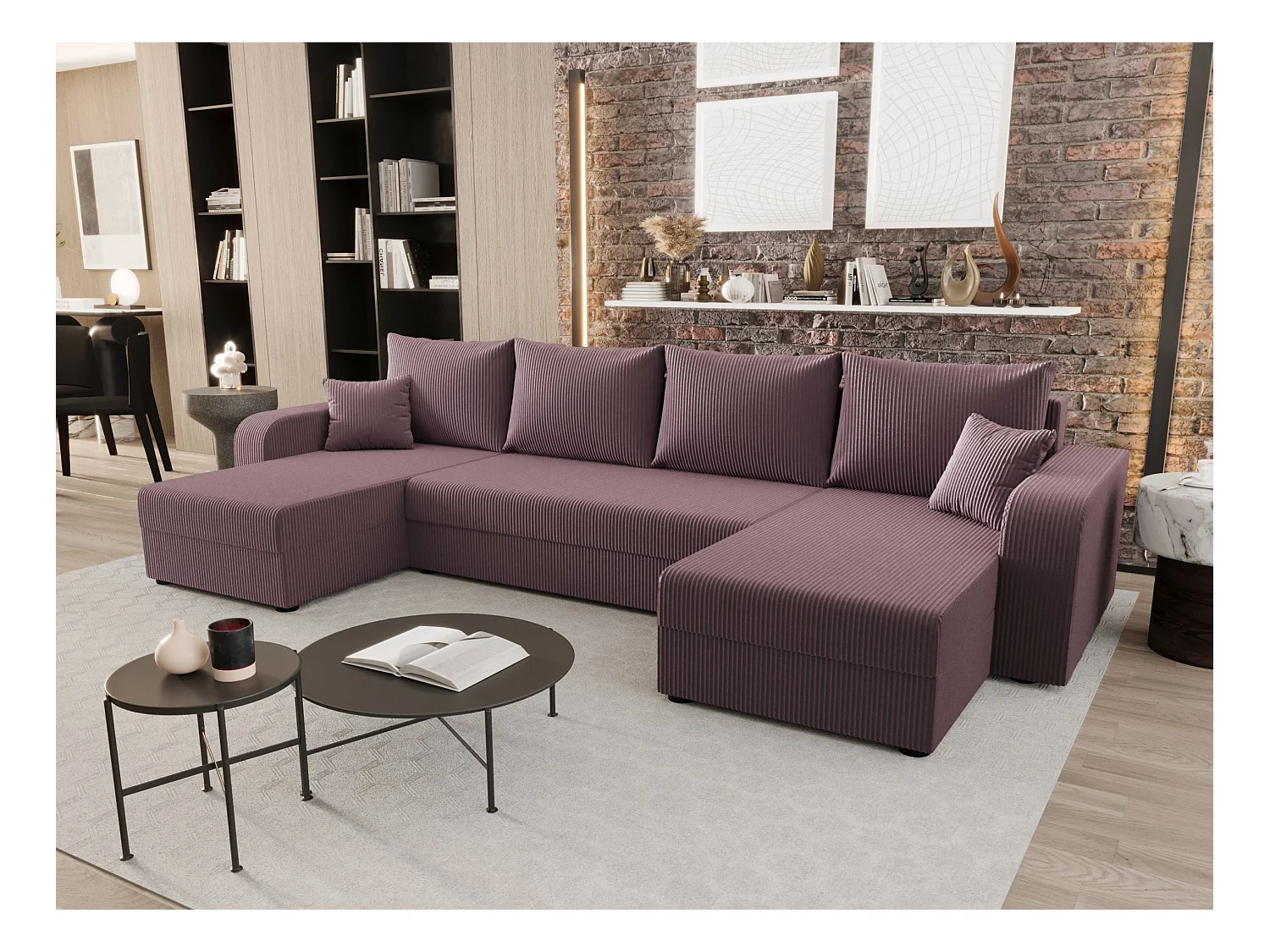 BEDANTE woonlandschap HEWLET U BIS Zoom 17 donkerroze met slaapfunctie U-vormige bank met opbergruimte bedbox woonkamerbank bank sofa slaapbank bedbox slaapbank