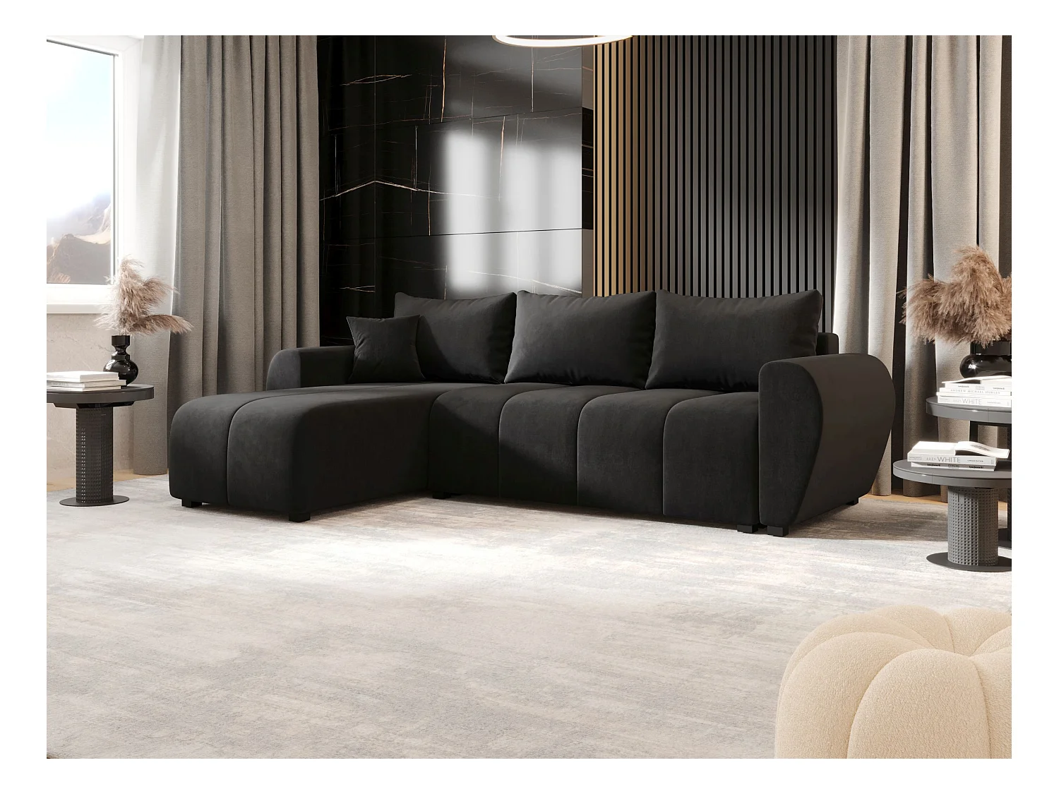 BEDANTE canapé d'angle MOLISA L Itaka 27 gauche gris avec fonction de couchage canapé en forme de L