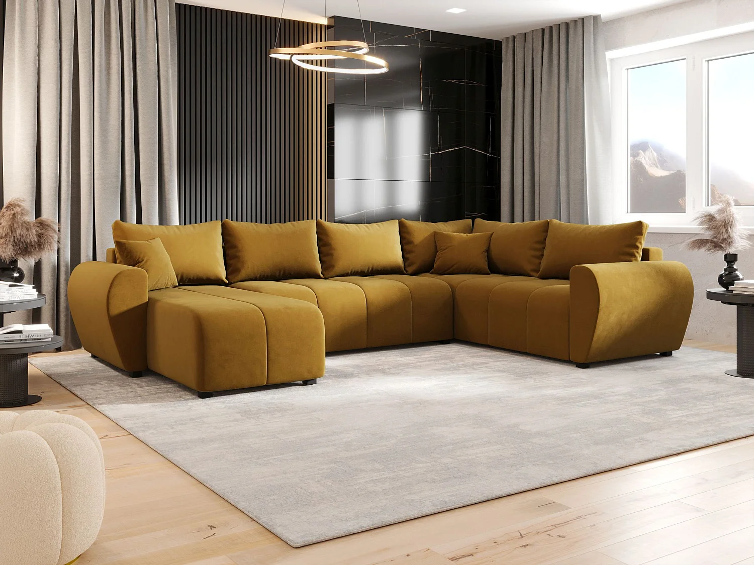 BEDANTE canapé panoramique MOLISA U PLUS Itaka 33 droit orange avec fonction de couchage canapé en forme de U