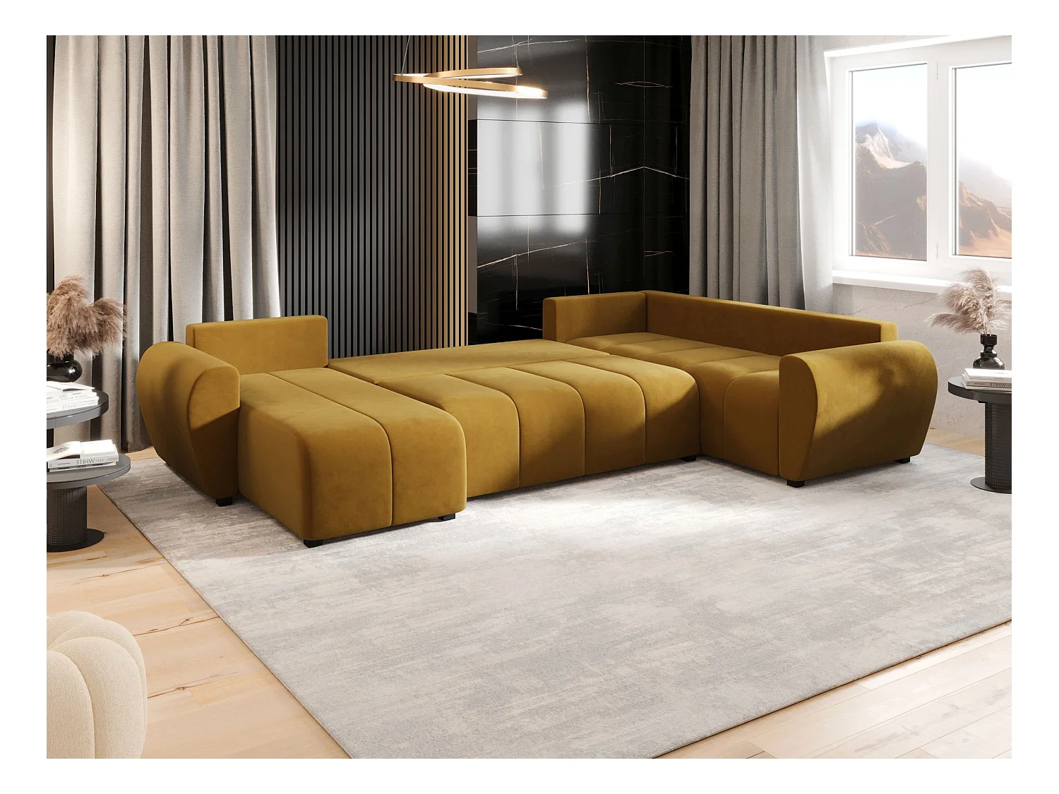 BEDANTE canapé panoramique MOLISA U PLUS Itaka 33 droit orange avec fonction de couchage canapé en forme de U