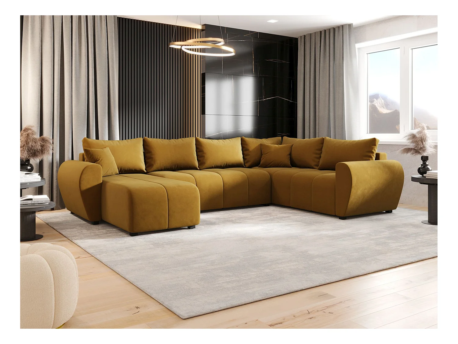 BEDANTE WOHNLANDSCHAFT MOLISA U PLUS Itaka 33 Rechts Orange mit Schlaffunktion U-Form Sofa mit Stauraum Bettkasten