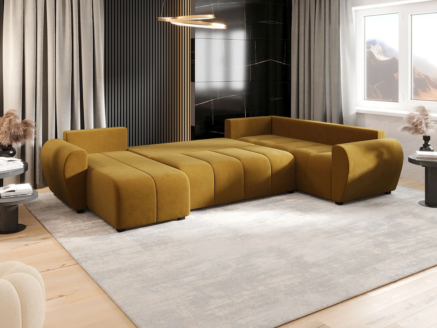 BEDANTE canapé panoramique MOLISA U PLUS Itaka 33 droit orange avec fonction de couchage canapé en forme de U