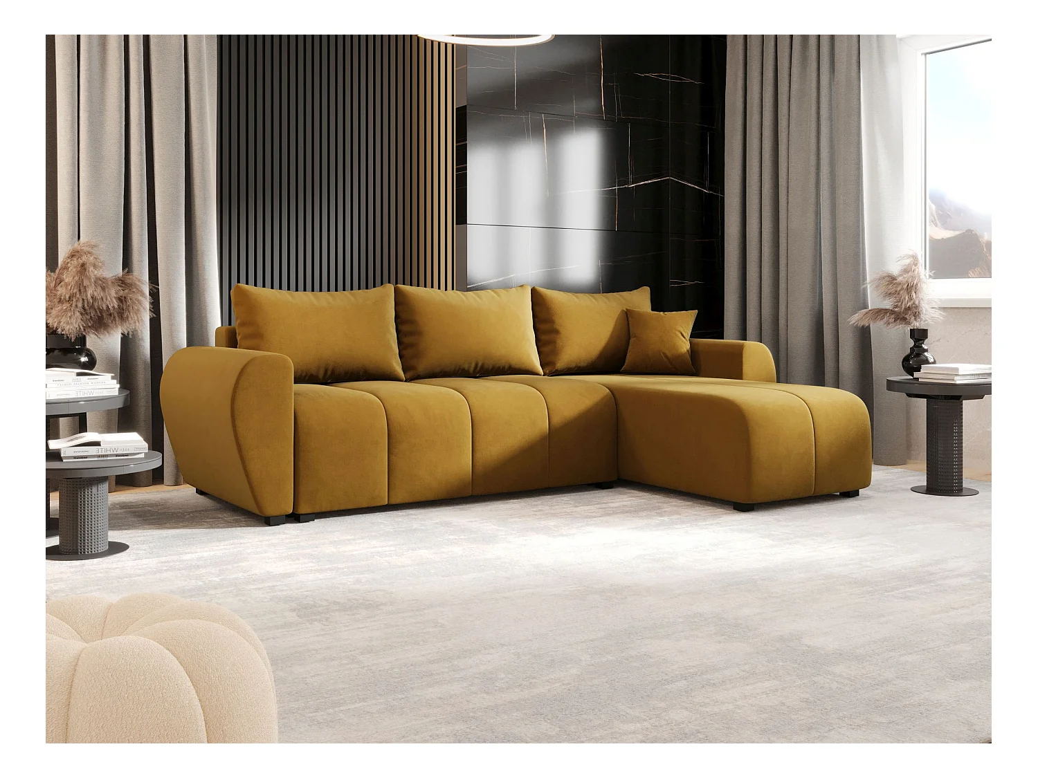 BEDANTE ECKSOFA MOLISA L Itaka 33 Rechts Orange mit Schlaffunktion L-Form Sofa mit Stauraum Bettkasten Wohnzimmersofa Couch Sofa Bettsofa Bettkasten Bettcouch