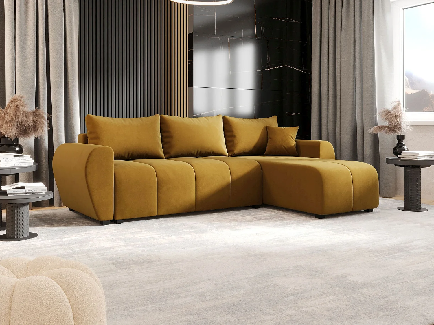 BEDANTE canapé d'angle MOLISA L Itaka 33 droite Orange avec fonction de couchage canapé en forme de L