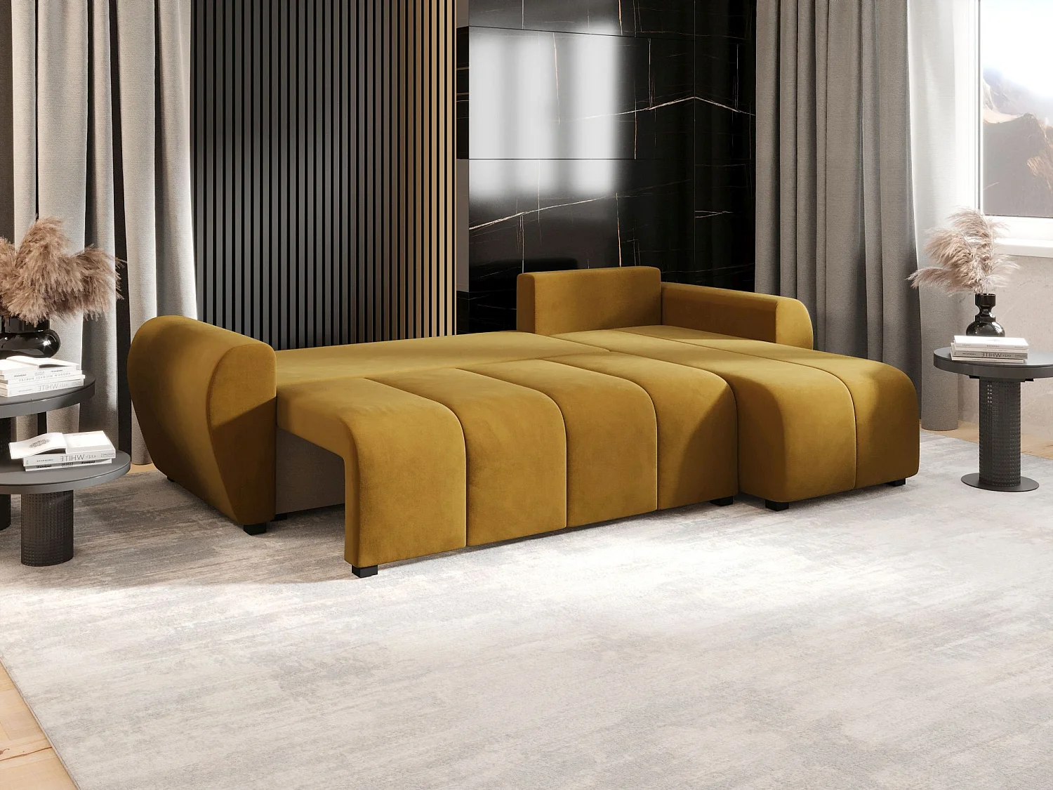 BEDANTE canapé d'angle MOLISA L Itaka 33 droite Orange avec fonction de couchage canapé en forme de L