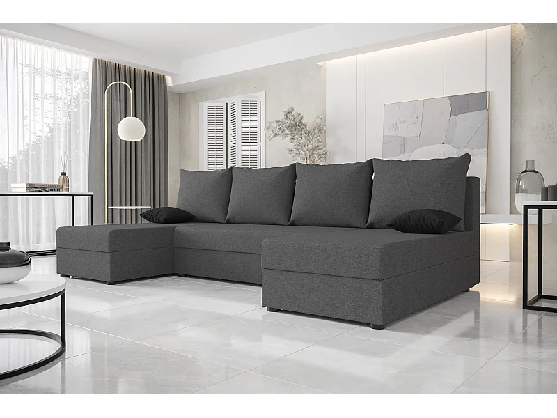 BEDANTE canapé panoramique HEWLET U Sawana 05 gris avec fonction de couchage canapé en U avec espace de rangement coffre