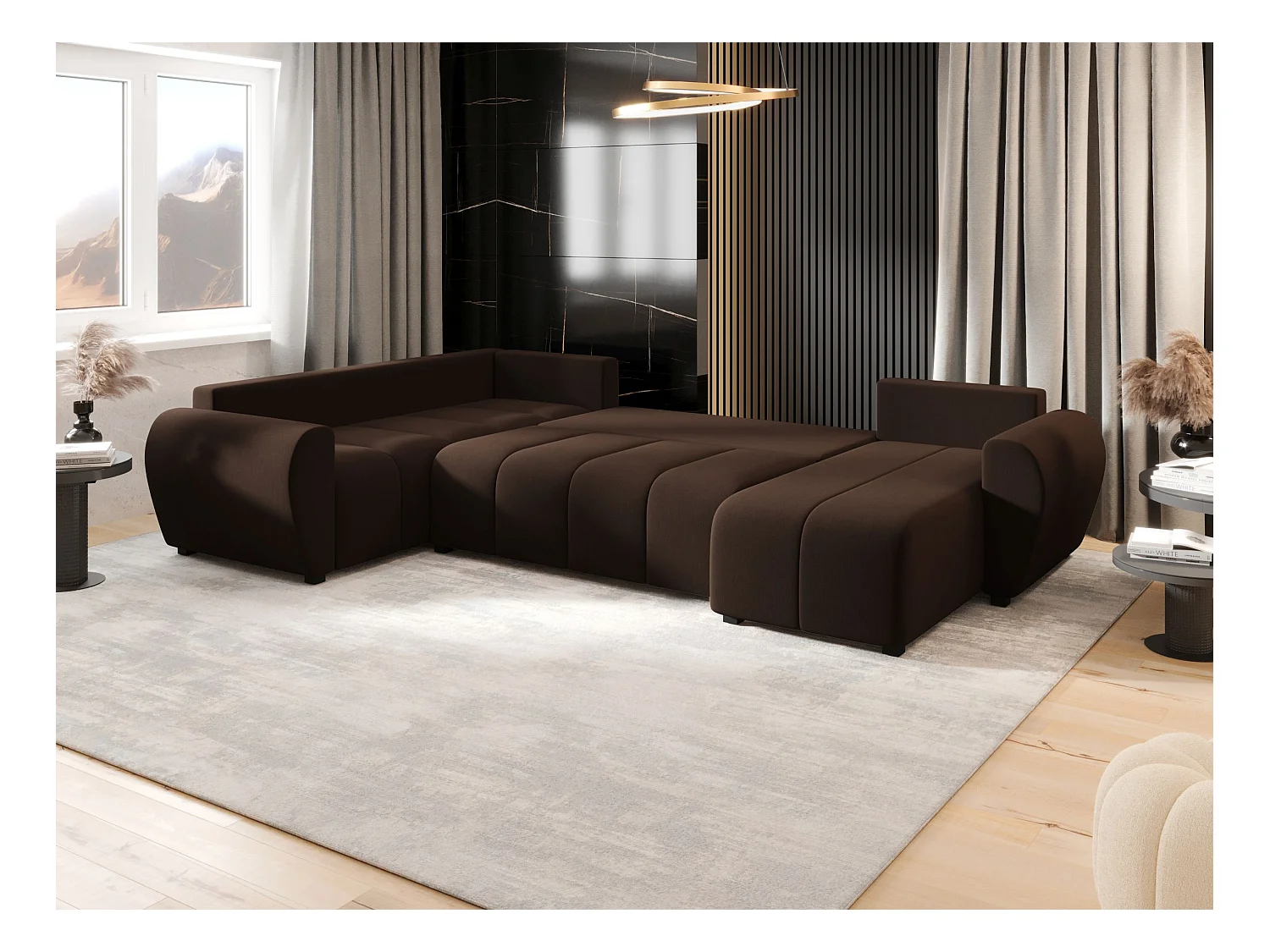 BEDANTE canapé panoramique MOLISA U PLUS Cosmic 800 gauche marron avec fonction de couchage canapé en forme de U