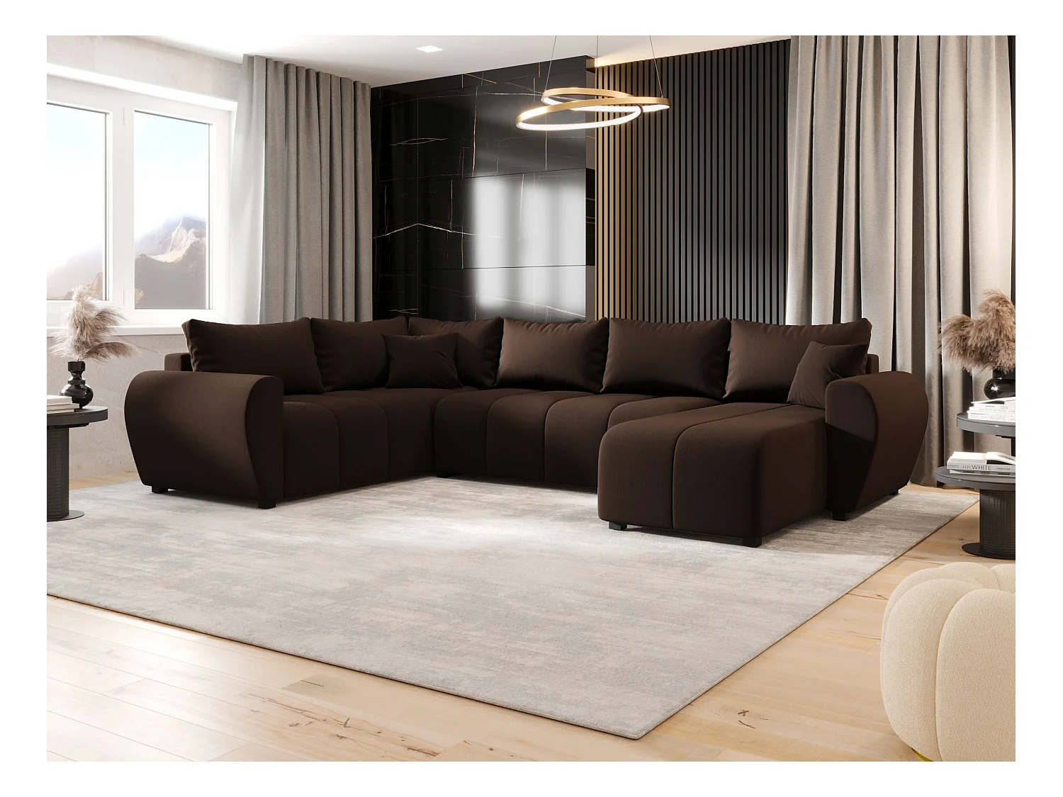 BEDANTE narożnik w kształcie U MOLISA U PLUS Cosmic 800 lewa brązowy z funkcją spania sofa w kształcie litery U z pojemnikiem na pościel