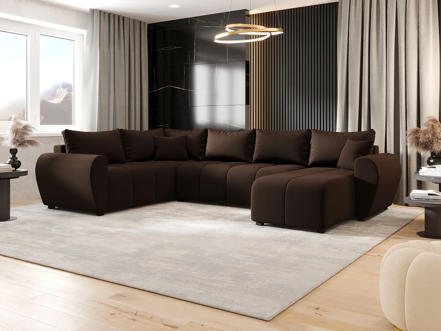 BEDANTE canapé panoramique MOLISA U PLUS Cosmic 800 gauche marron avec fonction de couchage canapé en forme de U