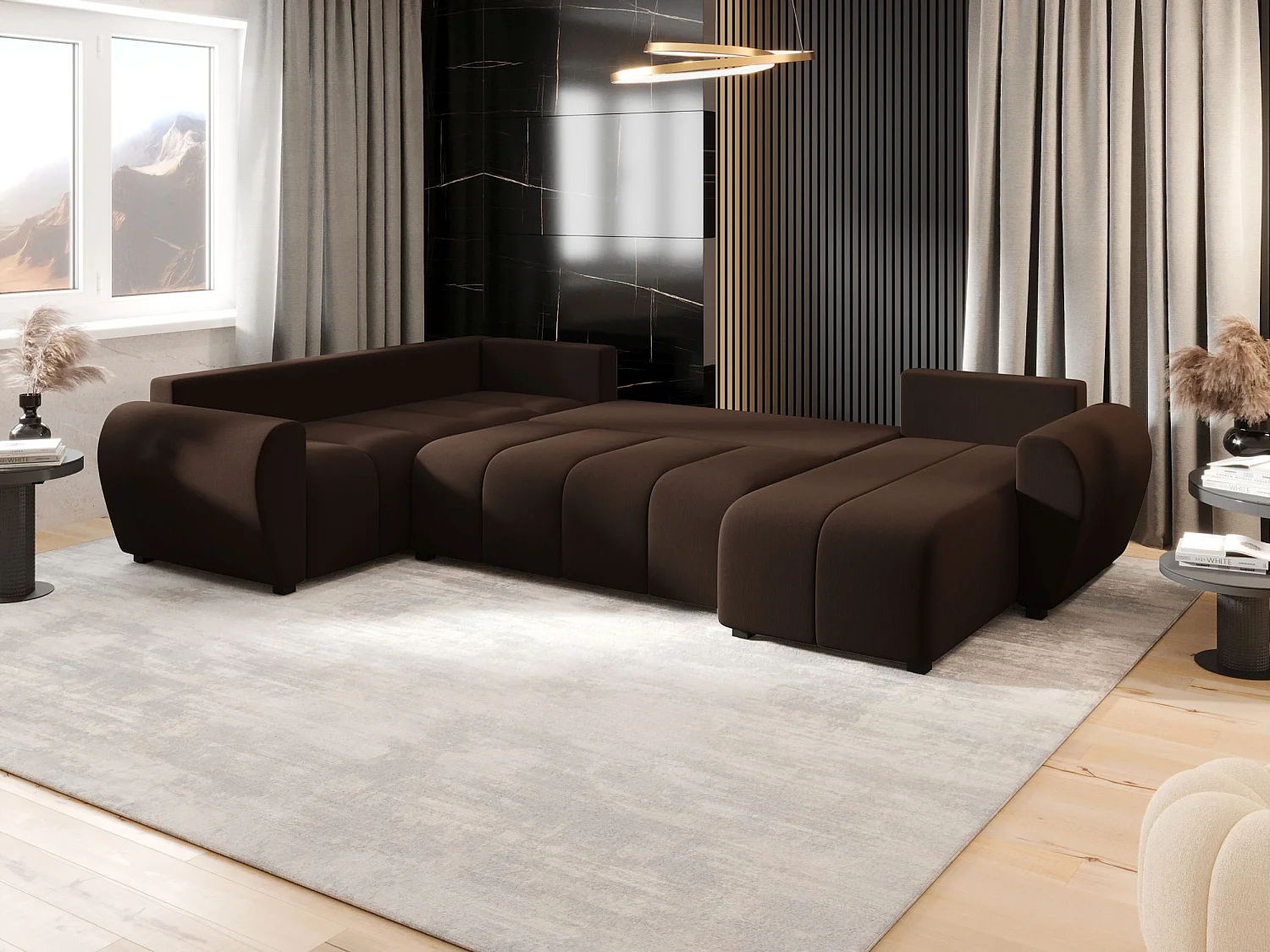 BEDANTE canapé panoramique MOLISA U PLUS Cosmic 800 gauche marron avec fonction de couchage canapé en forme de U