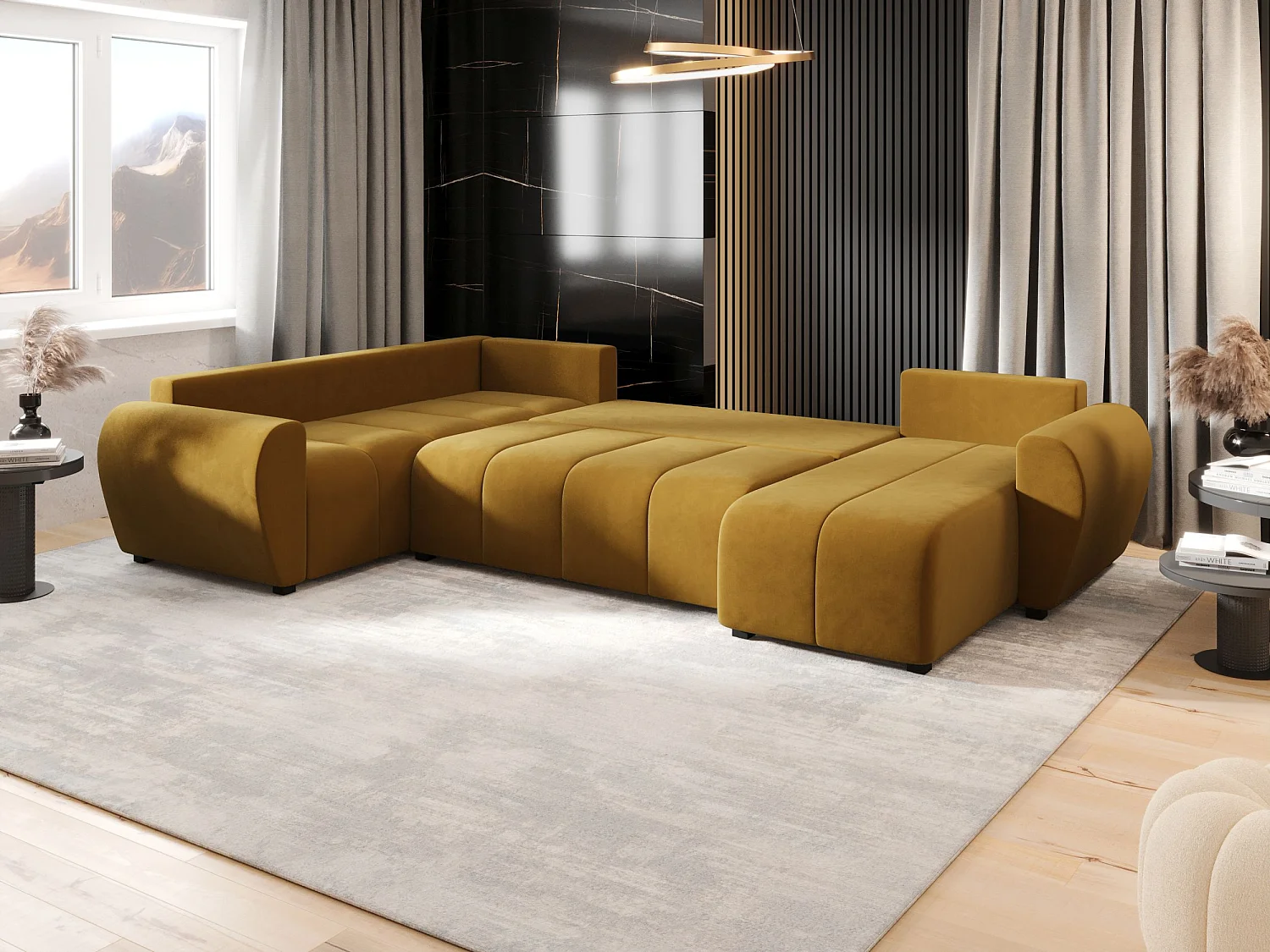 BEDANTE canapé panoramique MOLISA U PLUS Itaka 33 gauche orange avec fonction de couchage canapé en forme de U