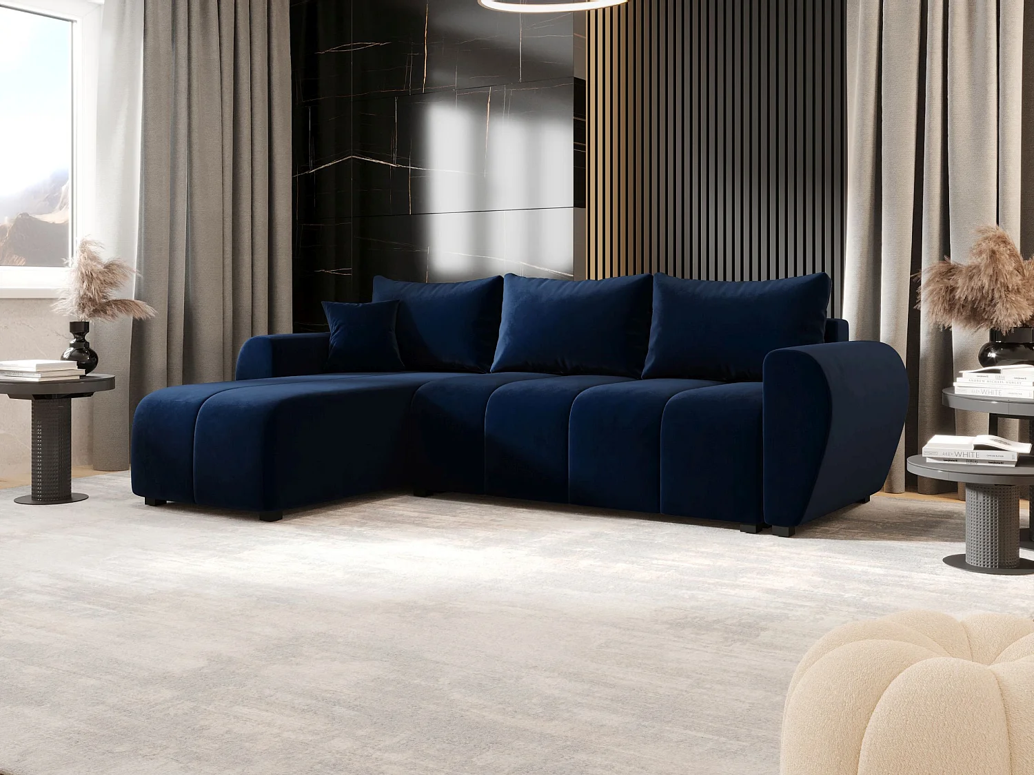 BEDANTE canapé d'angle MOLISA L Itaka 11 gauche Dunkelblau avec fonction de couchage canapé en forme de L