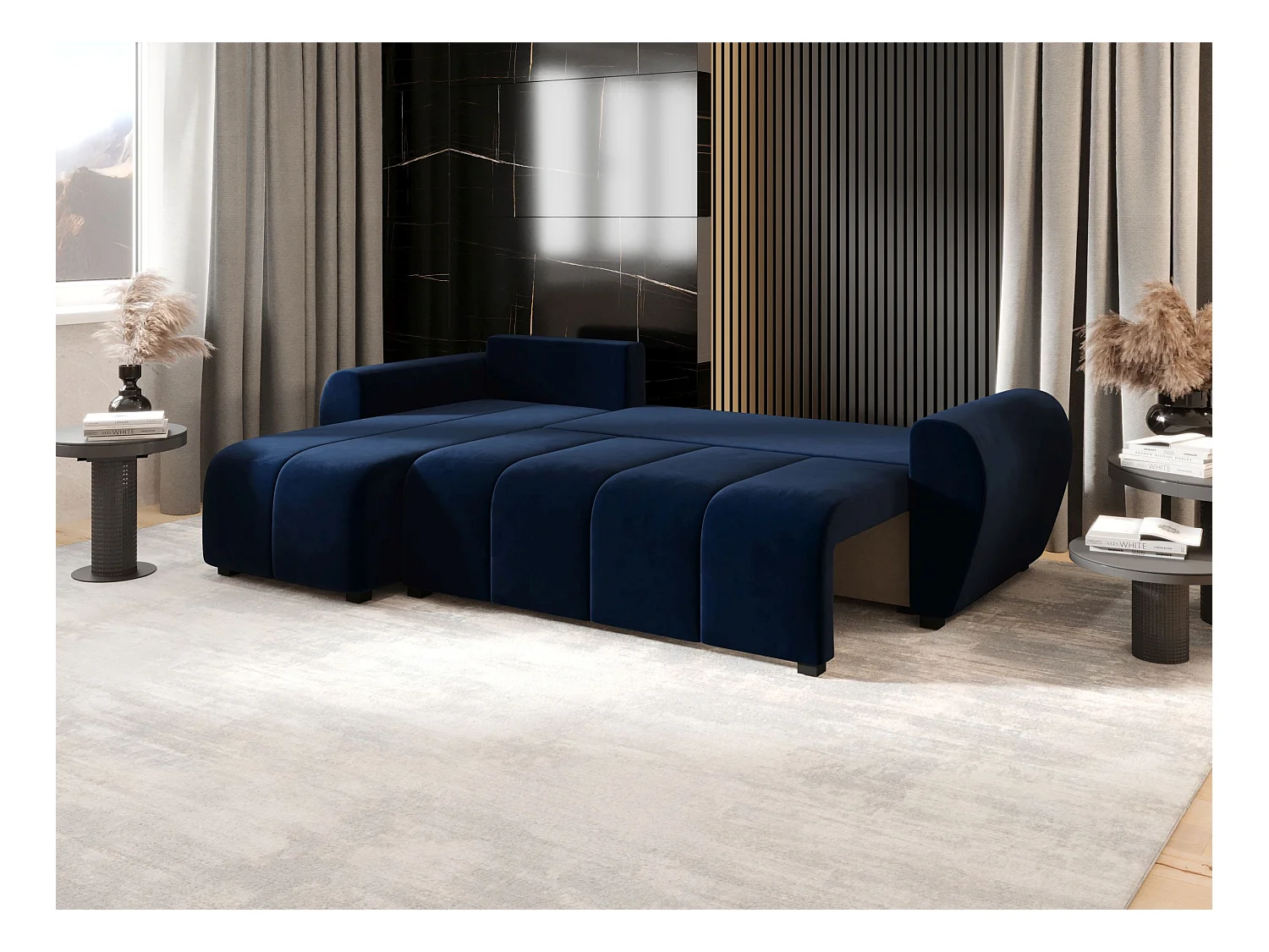 BEDANTE canapé d'angle MOLISA L Itaka 11 gauche Dunkelblau avec fonction de couchage canapé en forme de L