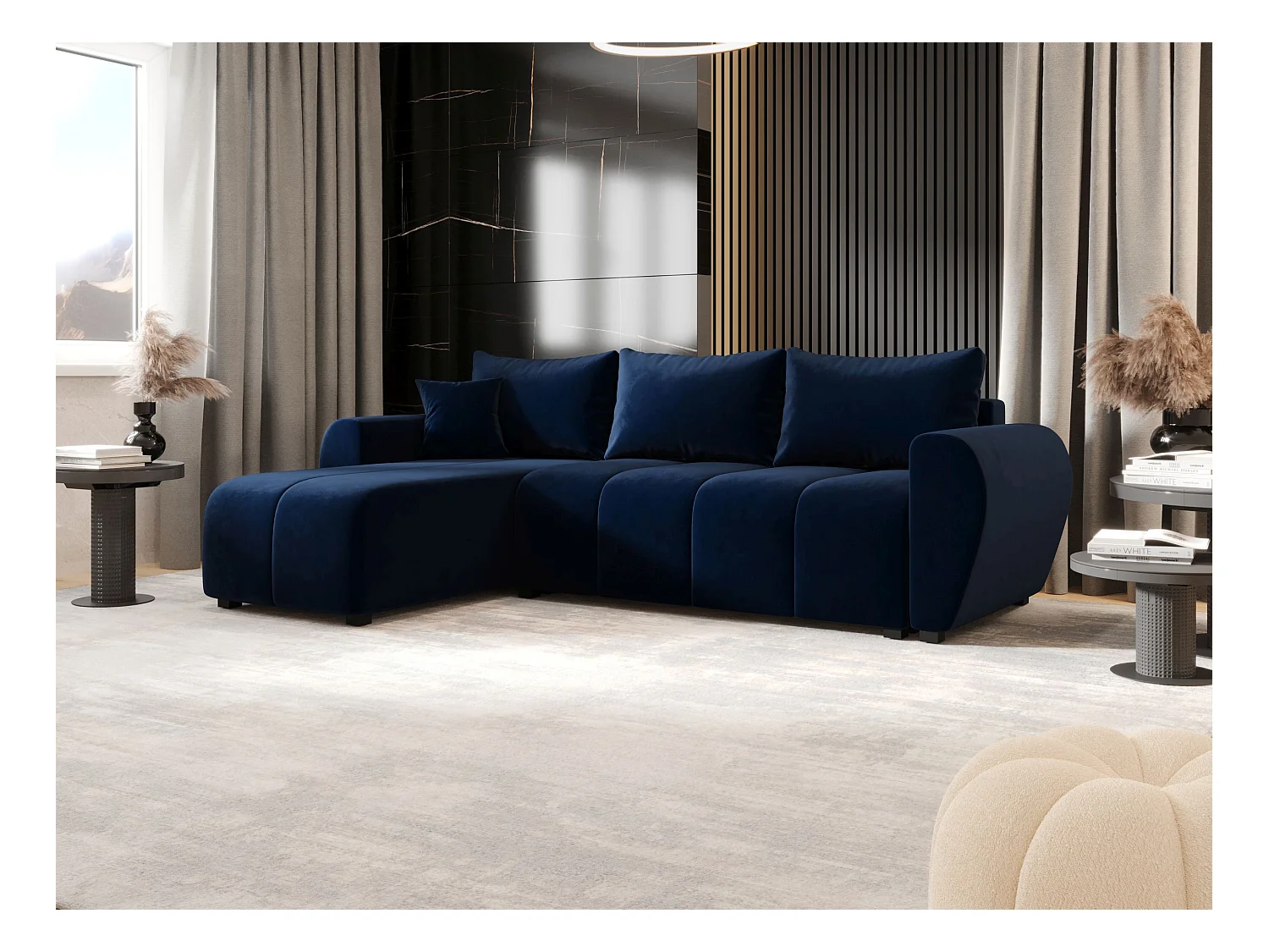 BEDANTE hoekbank MOLISA L Itaka 11 links Dunkelblau met slaapfunctie L-vormige bank met opbergruimte bedbox woonkamerbank bank sofa slaapbank bedbox slaapbank