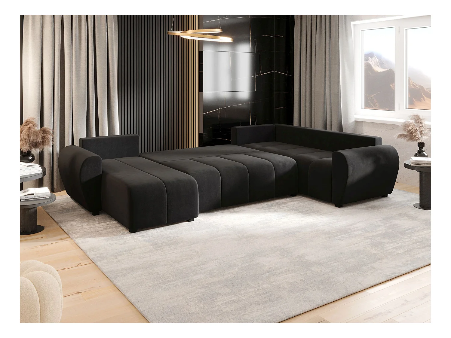 BEDANTE canapé panoramique MOLISA U PLUS Itaka 27 droit gris foncé avec fonction de couchage canapé en forme de U