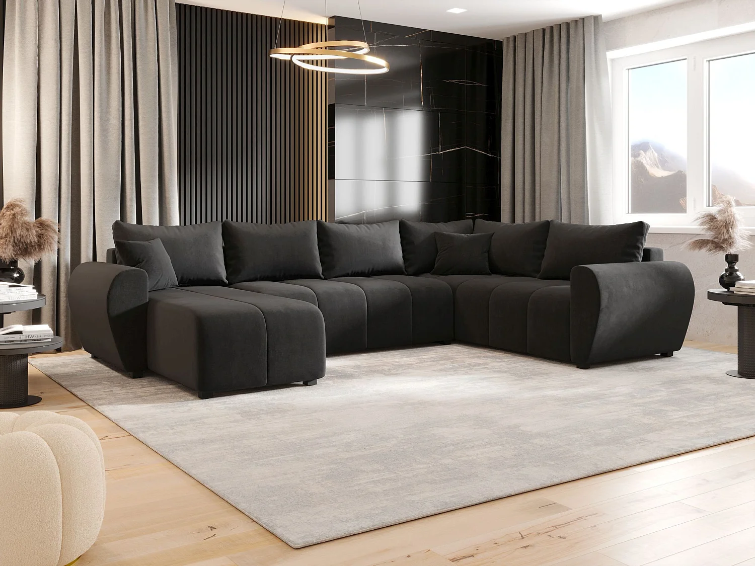 BEDANTE canapé panoramique MOLISA U PLUS Itaka 27 droit gris foncé avec fonction de couchage canapé en forme de U