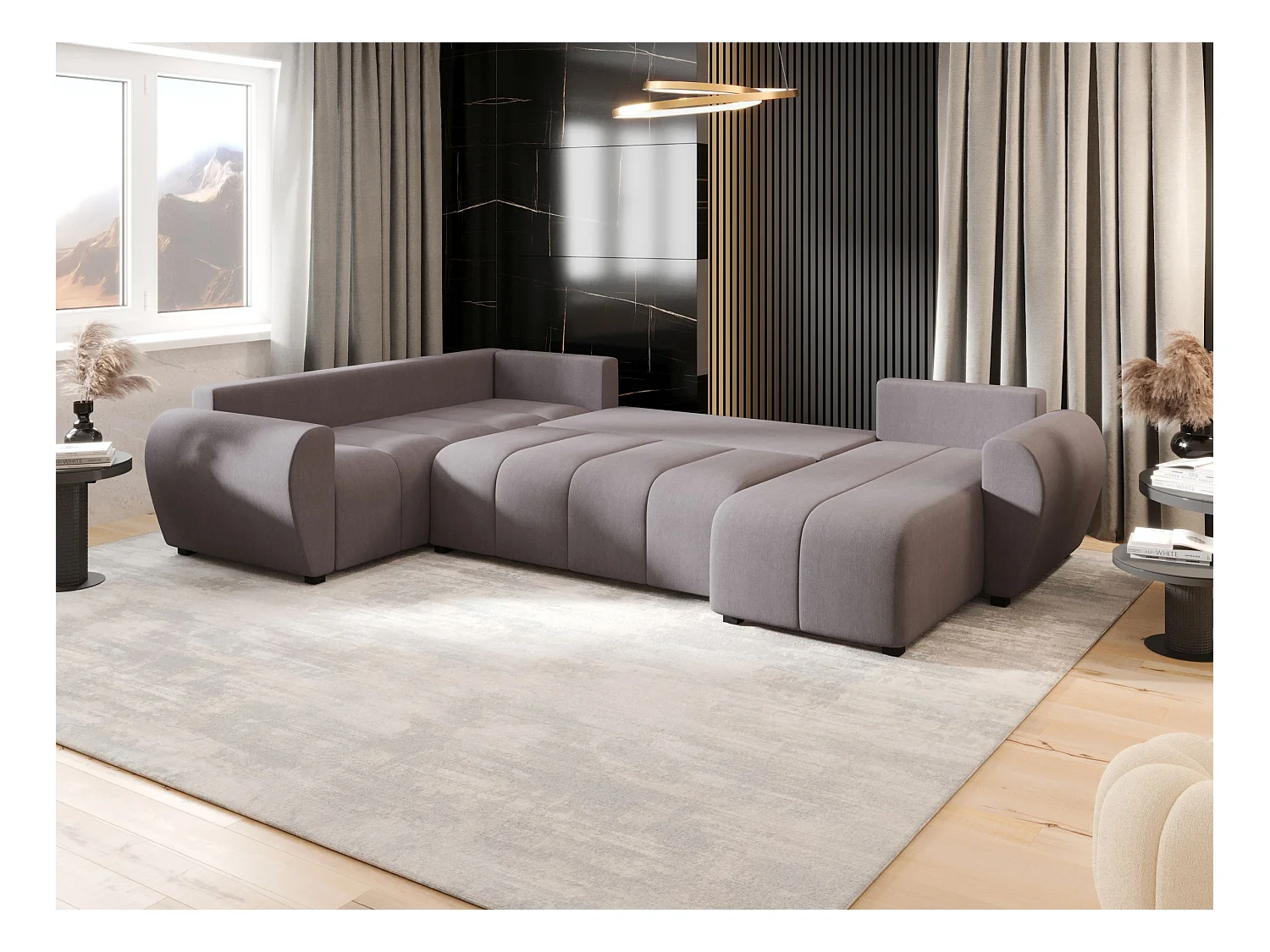 BEDANTE canapé panoramique MOLISA U PLUS Cosmic 160 gauche gris avec fonction de couchage canapé en forme de U