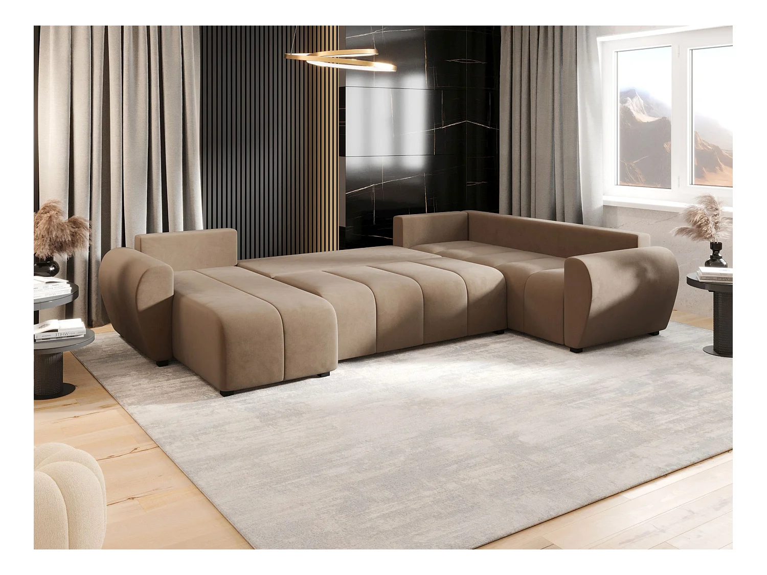 BEDANTE canapé panoramique MOLISA U PLUS Itaka 48 droit marron avec fonction de couchage canapé en forme de U