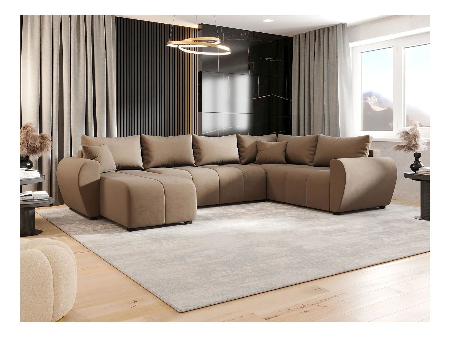 BEDANTE WOHNLANDSCHAFT MOLISA U PLUS Itaka 48 Rechts Braun mit Schlaffunktion U-Form Sofa mit Stauraum Bettkasten