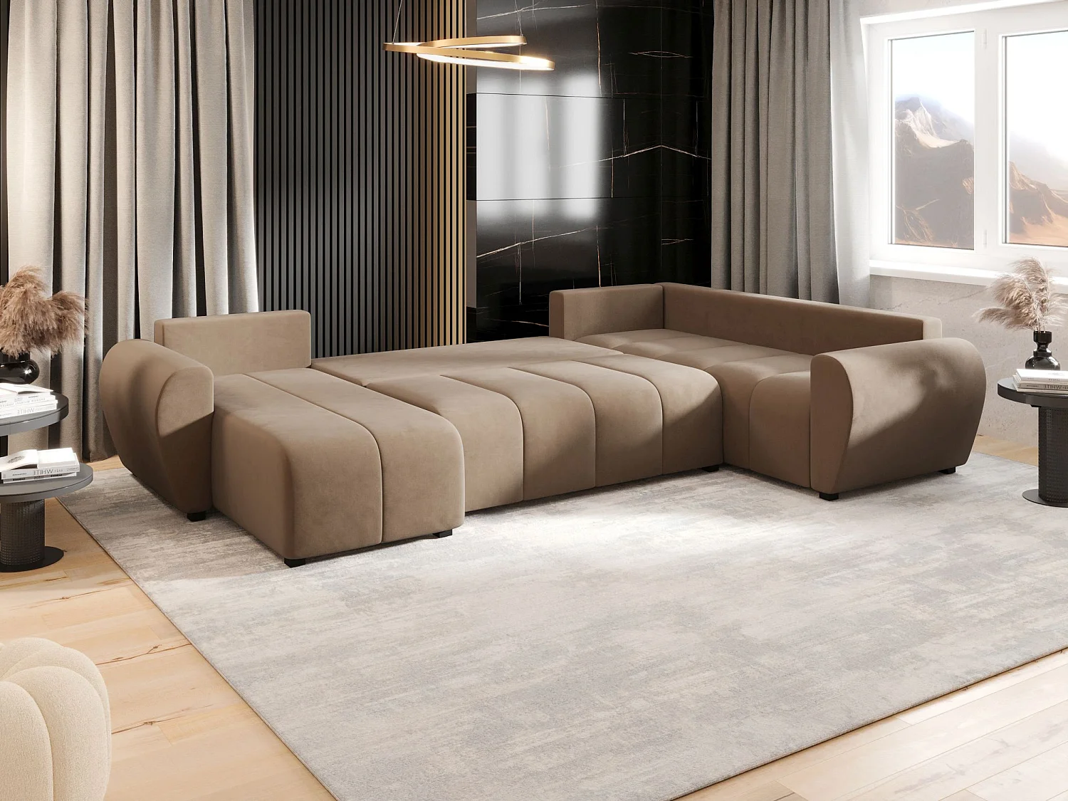 BEDANTE canapé panoramique MOLISA U PLUS Itaka 48 droit marron avec fonction de couchage canapé en forme de U