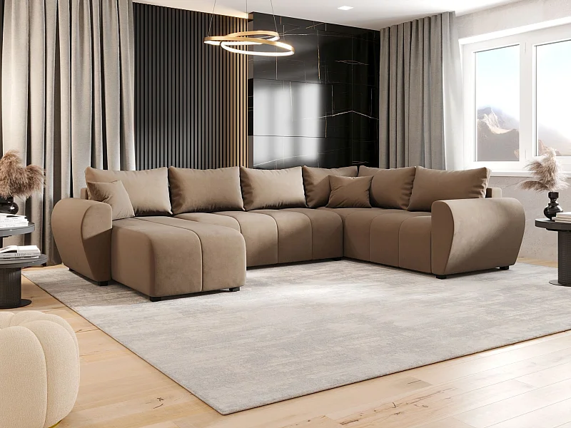 BEDANTE WOHNLANDSCHAFT MOLISA U PLUS Itaka 48 Rechts Braun mit Schlaffunktion U-Form Sofa mit Stauraum Bettkasten