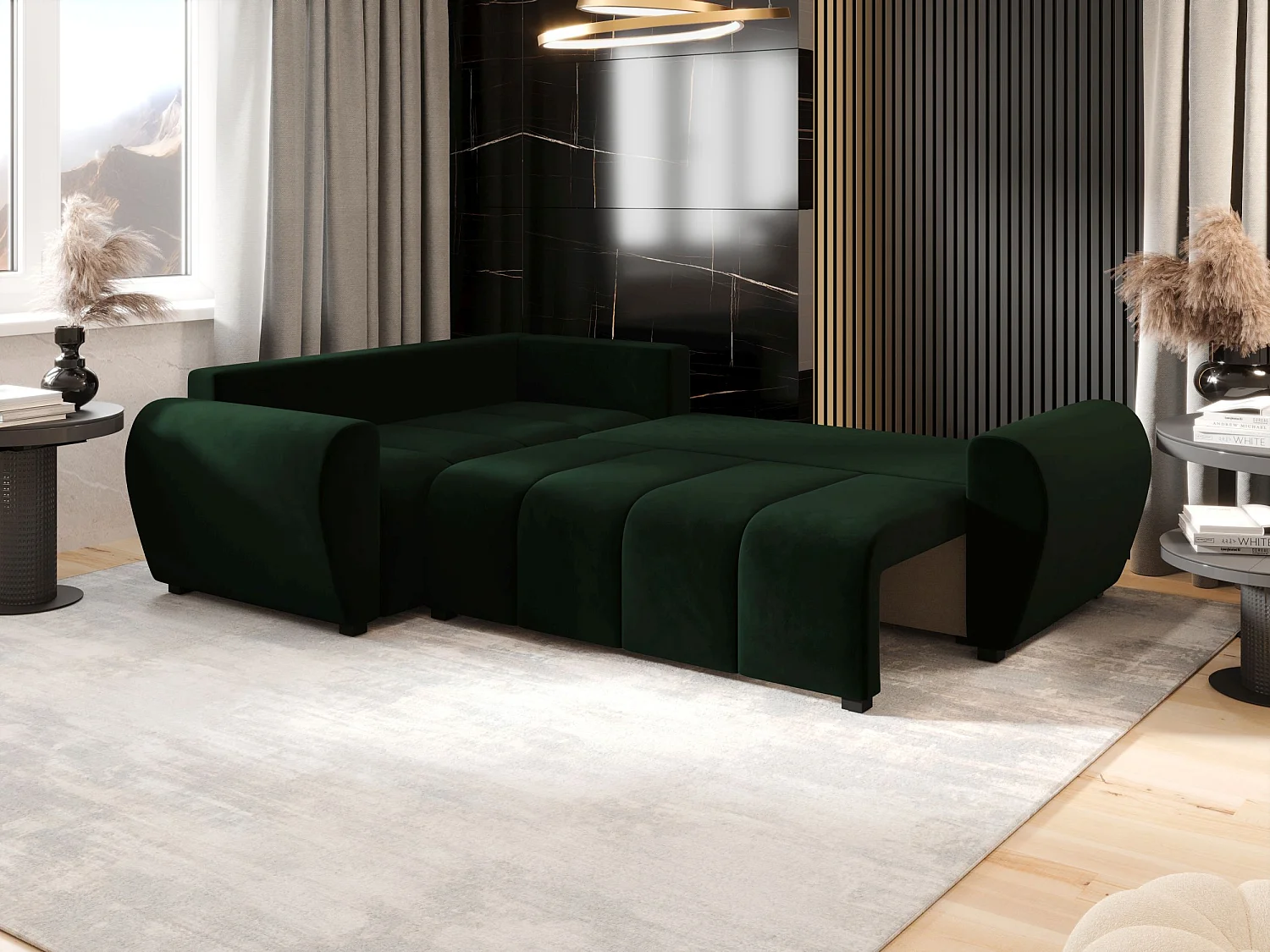 BEDANTE canapé d’angle MOLISA L PLUS Itaka 10 gauche vert foncé avec fonction de couchage canapé en forme de L