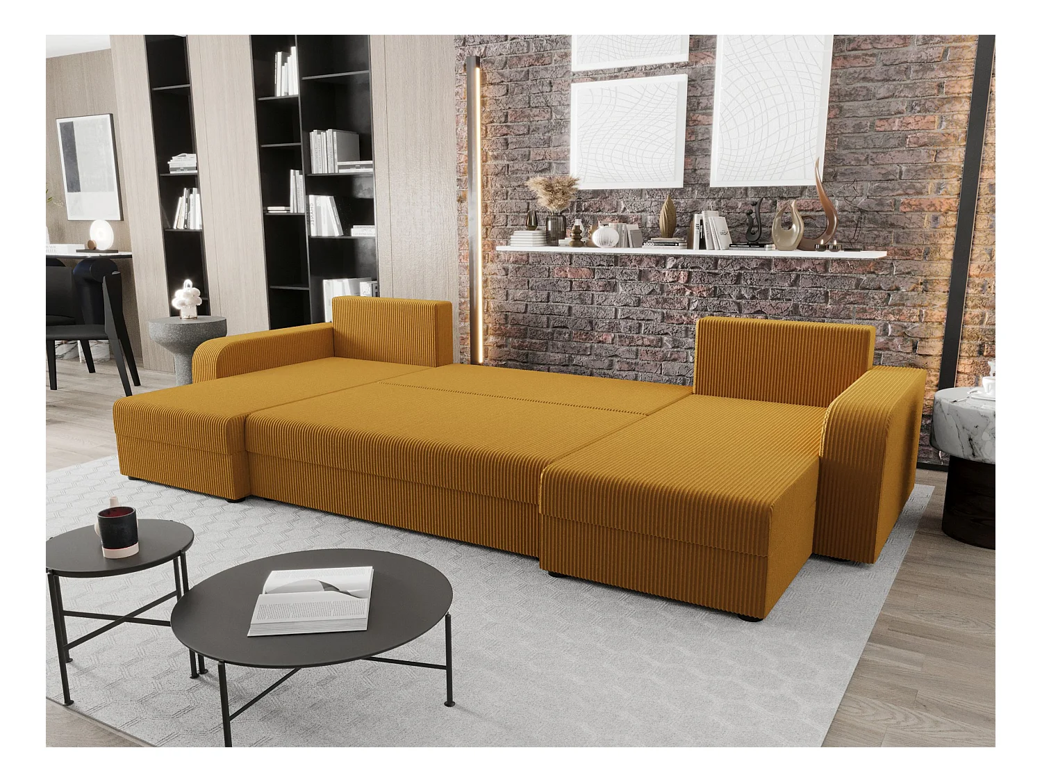 BEDANTE canapé panoramique HEWLET U BIS Zoom 9 orange avec fonction de couchage canapé en U avec espace de rangement coffre