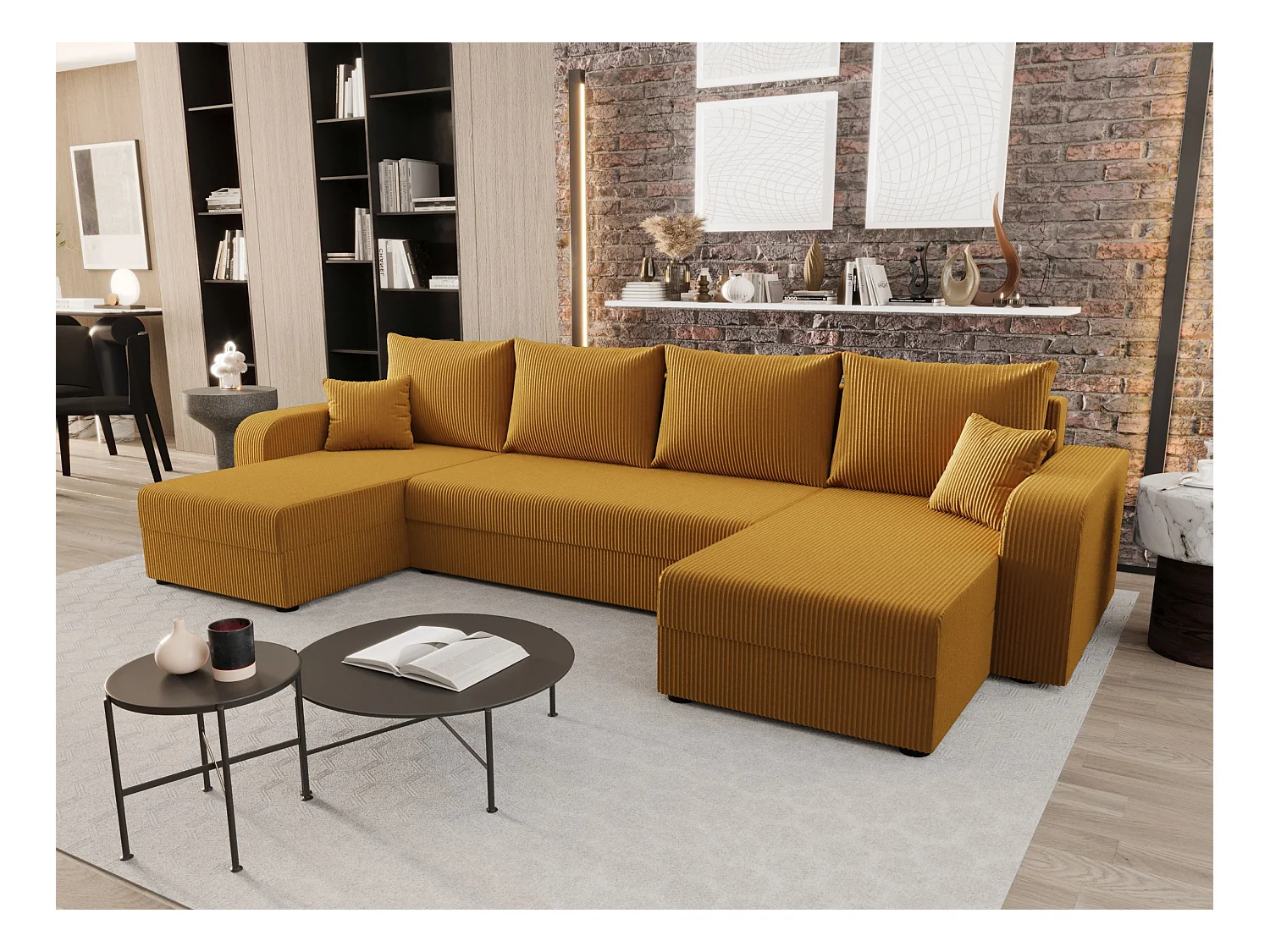 BEDANTE woonlandschap HEWLET U BIS Zoom 9 oranje met slaapfunctie U-vormige bank met opbergruimte bedbox woonkamerbank bank sofa slaapbank bedbox slaapbank