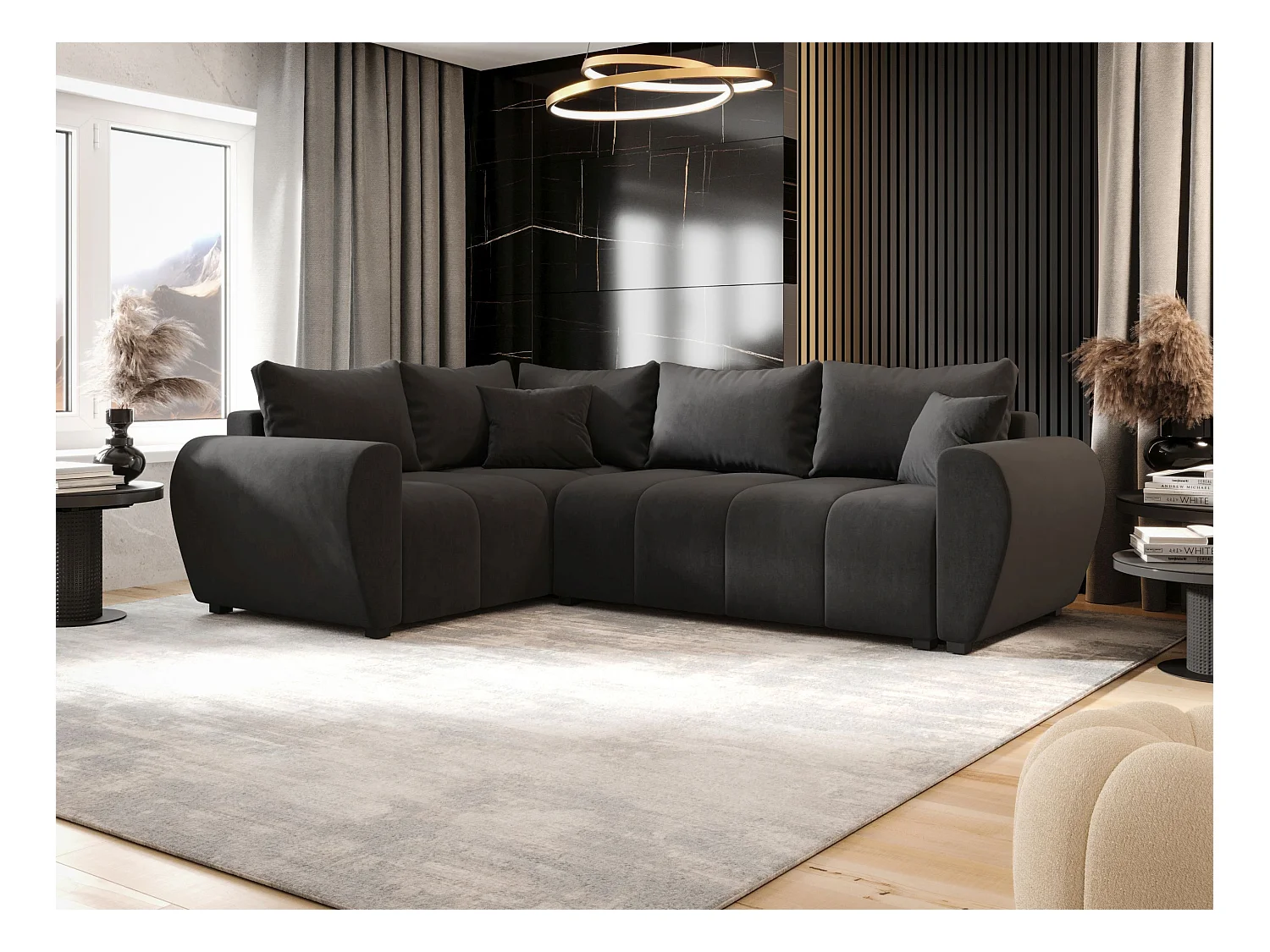 BEDANTE canapé d’angle MOLISA L PLUS Itaka 27 gauche gris foncé avec fonction de couchage canapé en forme de L