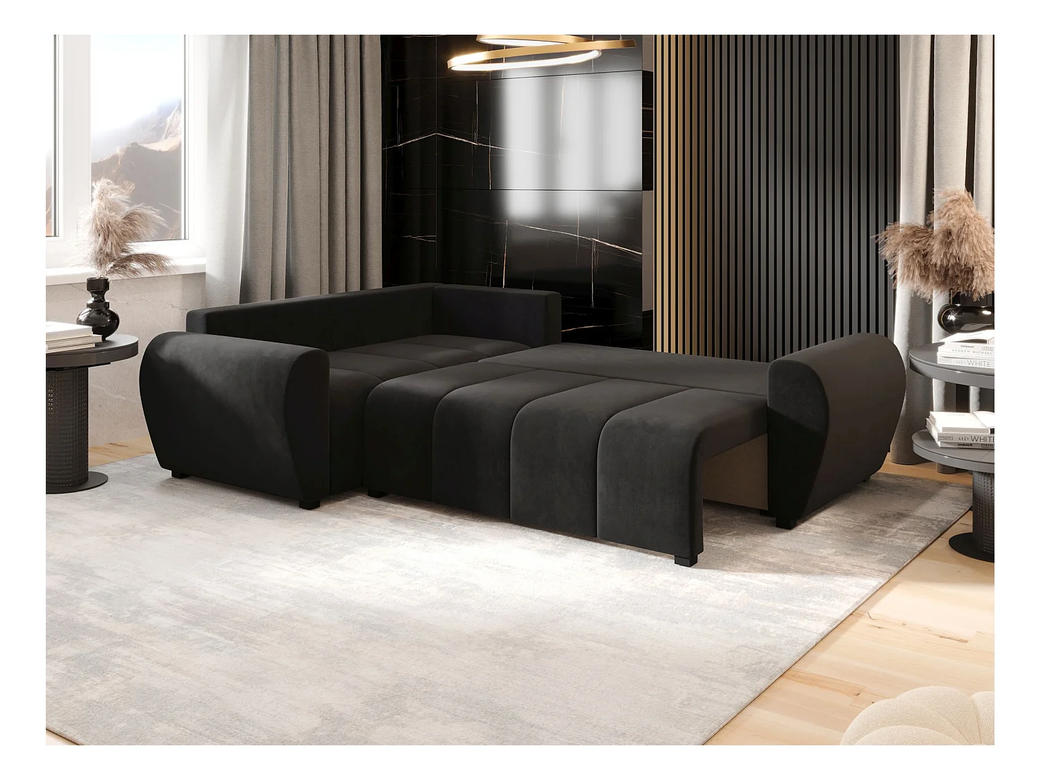 BEDANTE canapé d’angle MOLISA L PLUS Itaka 27 gauche gris foncé avec fonction de couchage canapé en forme de L