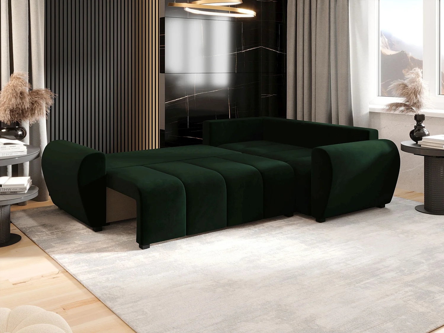 BEDANTE canapé d’angle MOLISA L PLUS Itaka 10 droit vert foncé avec fonction de couchage canapé en forme de L