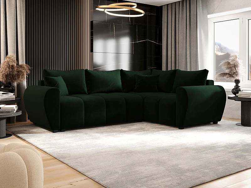 BEDANTE narożnik MOLISA L PLUS Itaka 10 prawa ciemnozielony z funkcją spania sofa w kształcie litery L z pojemnikiem na pościel