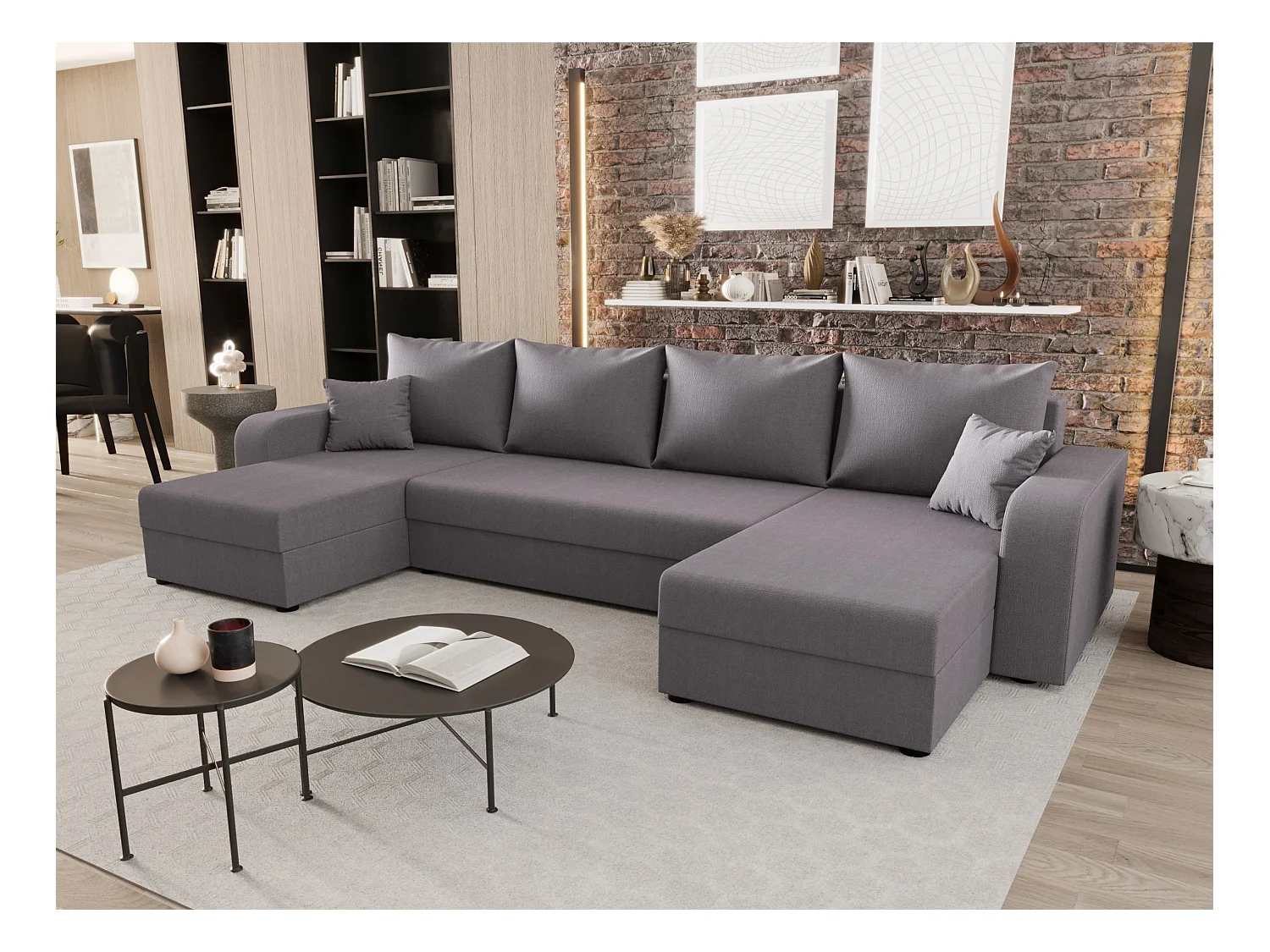BEDANTE WOHNLANDSCHAFT HEWLET U BIS Cosmic 160 Grau mit Schlaffunktion U-Form Sofa mit Stauraum Bettkasten Wohnzimmersofa Couch Sofa Bettsofa Bettkasten Bettcouch