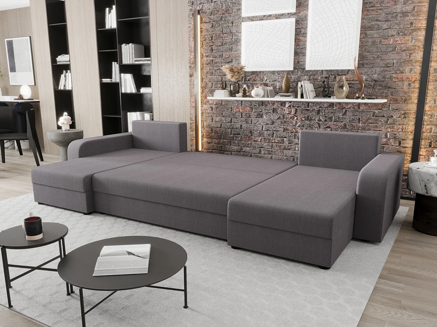 BEDANTE WOHNLANDSCHAFT HEWLET U BIS Cosmic 160 Grau mit Schlaffunktion U-Form Sofa mit Stauraum Bettkasten Wohnzimmersofa Couch Sofa Bettsofa Bettkasten Bettcouch