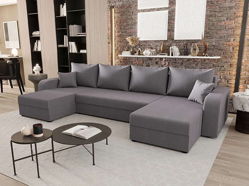 BEDANTE WOHNLANDSCHAFT HEWLET U BIS Cosmic 160 Grau mit Schlaffunktion U-Form Sofa mit Stauraum Bettkasten Wohnzimmersofa Couch Sofa Bettsofa Bettkasten Bettcouch