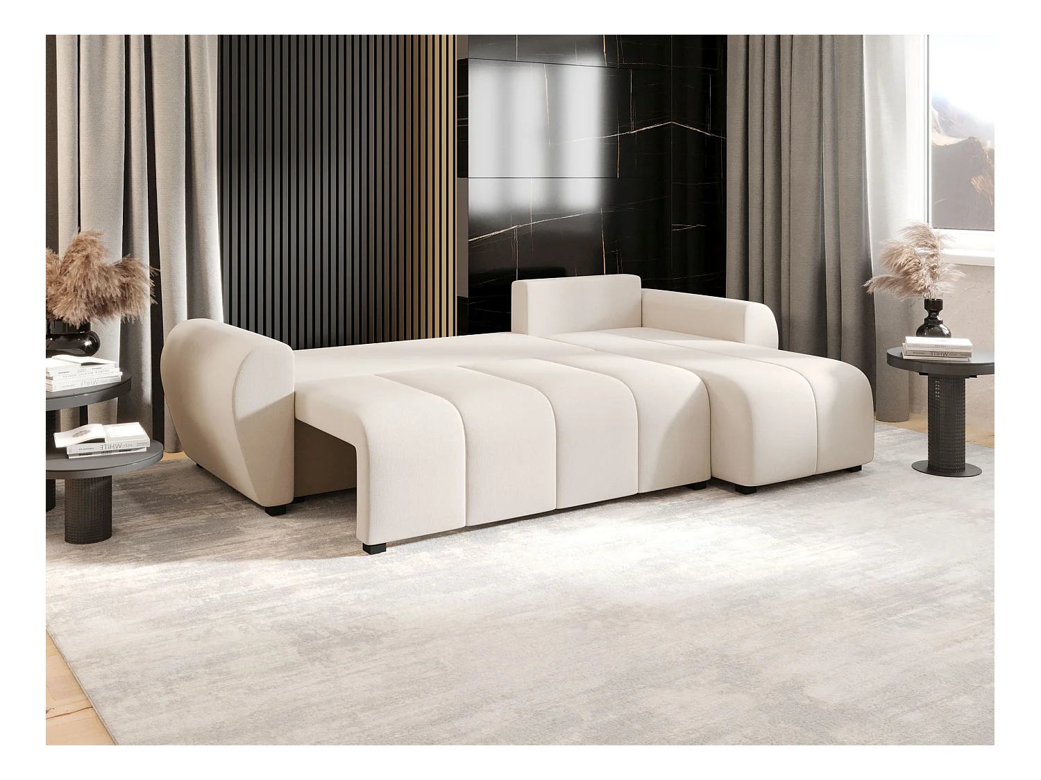 BEDANTE canapé d'angle MOLISA L Cosmic 10 droite beige avec fonction de couchage canapé en forme de L