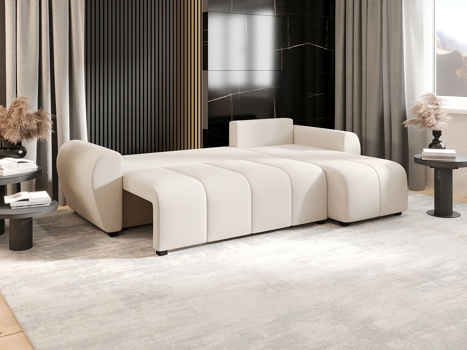 BEDANTE canapé d'angle MOLISA L Cosmic 10 droite beige avec fonction de couchage canapé en forme de L