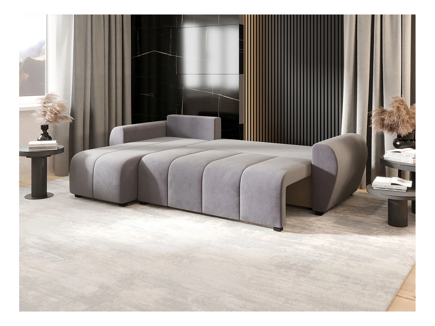 BEDANTE canapé d'angle MOLISA L Itaka 50 gauche gris avec fonction de couchage canapé en forme de L